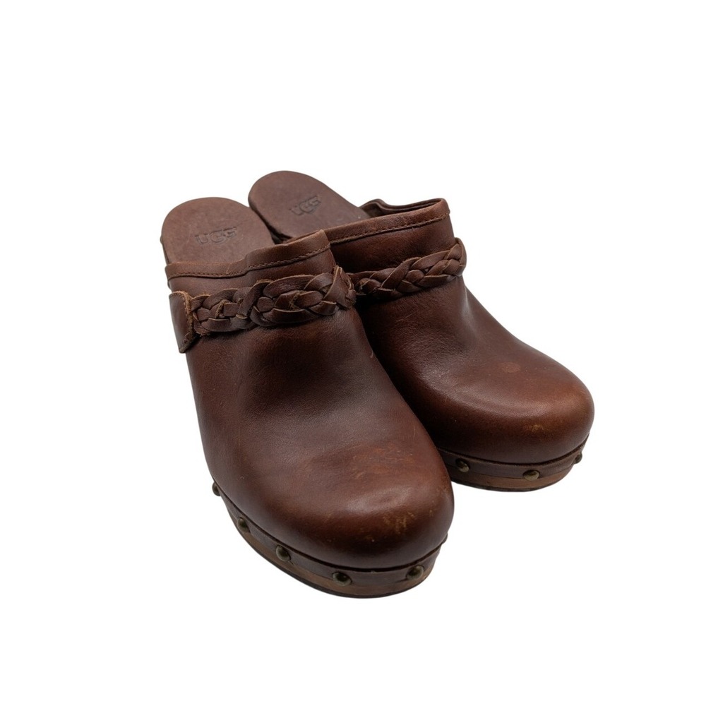 UGG Kaylee leather clogs brown braided strap and stud details‎ Size 7